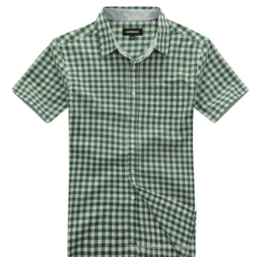 Green Checked Mens Shirt with Short Sleeves